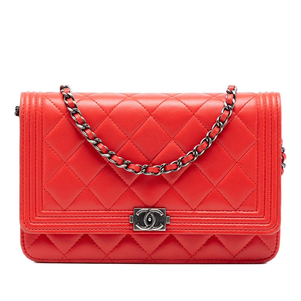 Pre-Loved Chanel Quilted Lambskin Boy Wallet On Chain